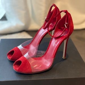 Gianvito Rossi red peep toe pumps 36.5